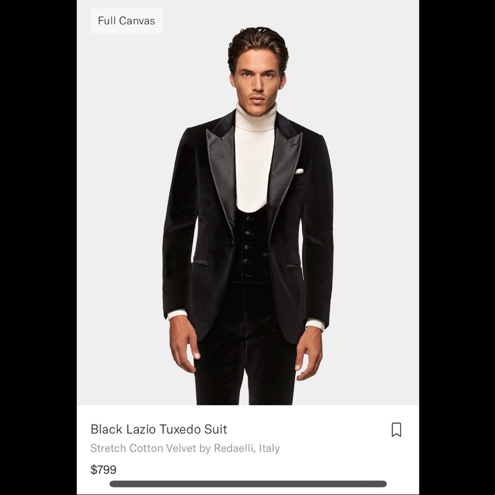 Suitsupply 38R 3-Piece Slim-Fit Black Lazio Tuxedo